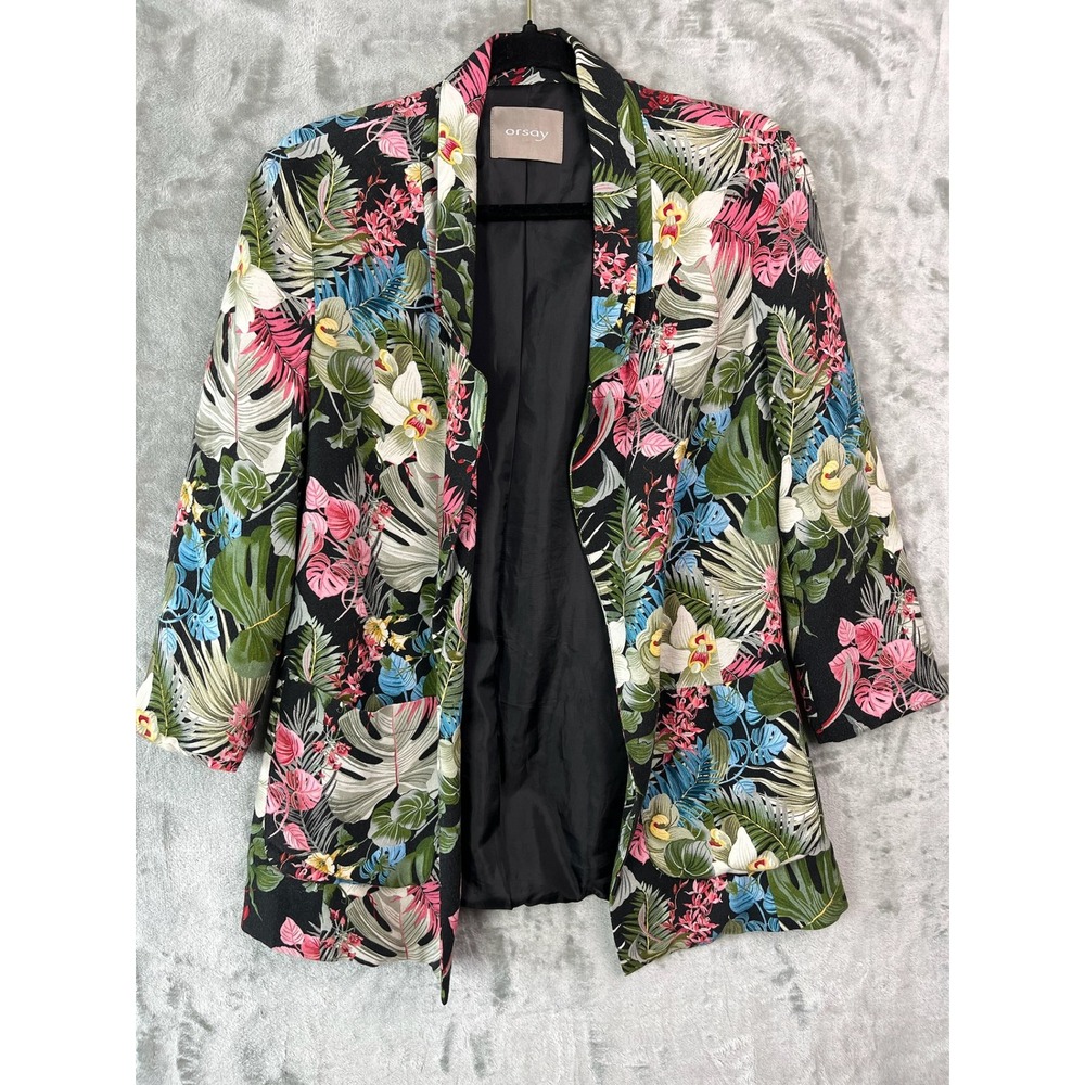 Orsay Blazer Womens 38 US 6 8 Tropical Floral Open Front Kimono‎ Viscose Lined